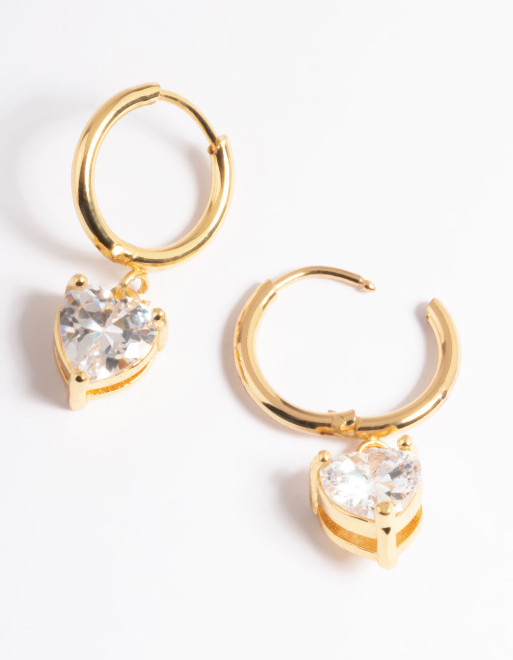 Waterproof Gold Plated Stainless Steel Cubic Zirconia Heart Huggie Earrings