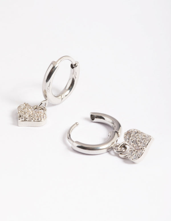 Surgical Steel Pave Heart Hoop Earrings