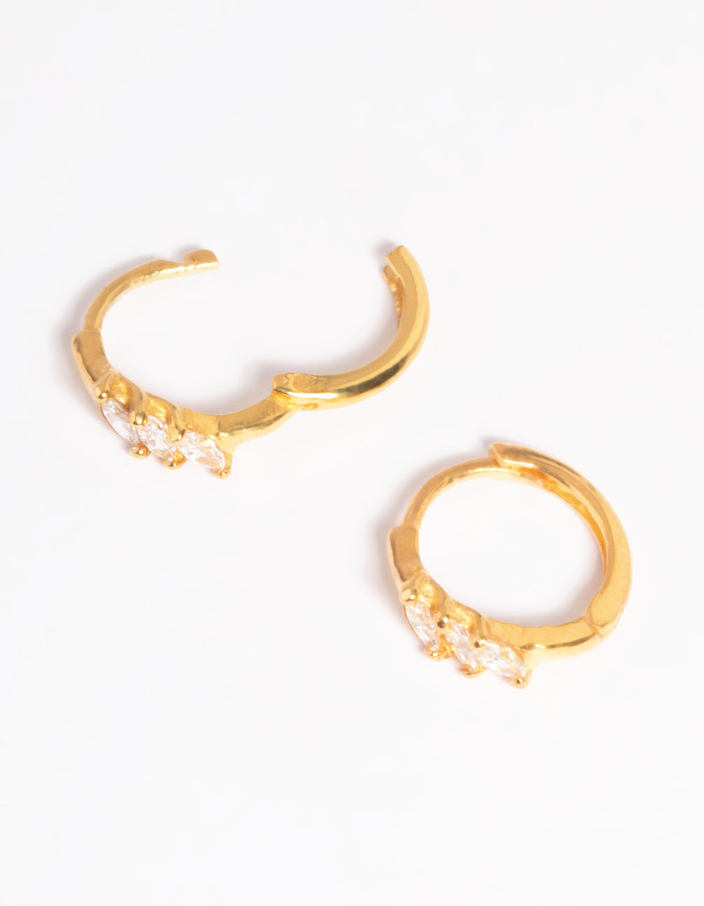 Gold Plated Sterling Silver Cubic Zirconia Four Stone Huggie Earrings