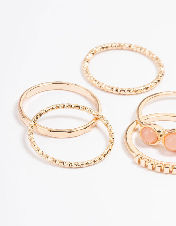 Gold Mix Stone Ring 6-Pack