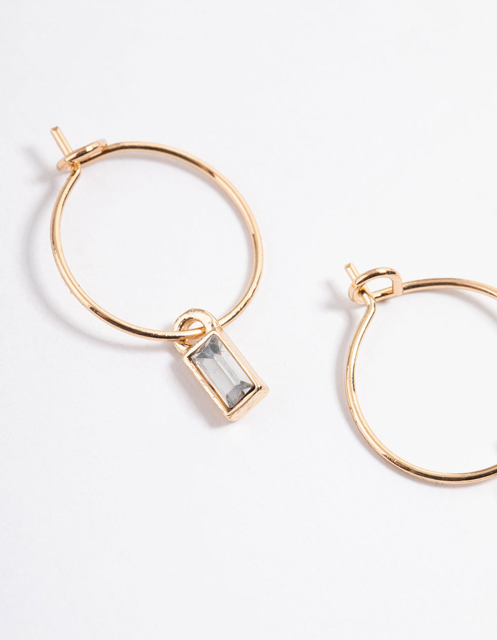 Gold Baguette Drop Hoop Earrings