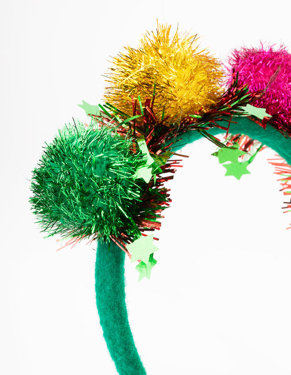 Kids Fabric Glitter Pom-Pom Headband