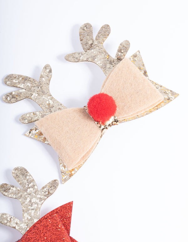 Kids Fabric Reindeer Bow Clips Pack