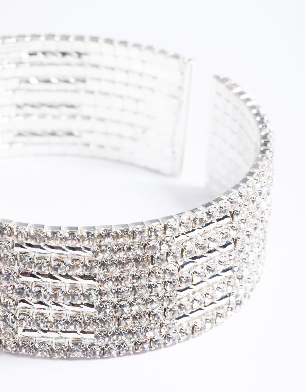 Silver Spiky 4 Row Diamante Wrist Cuff