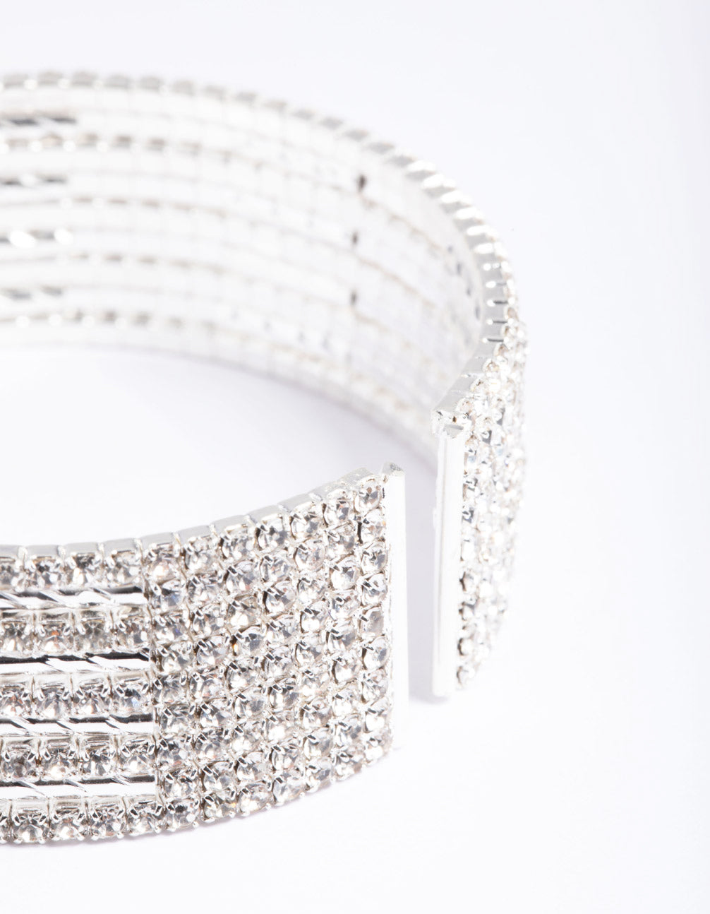 Silver Spiky 4 Row Diamante Wrist Cuff