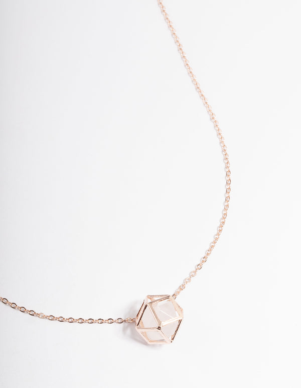Rose Gold Clear Quartz Shaker Cage Necklace