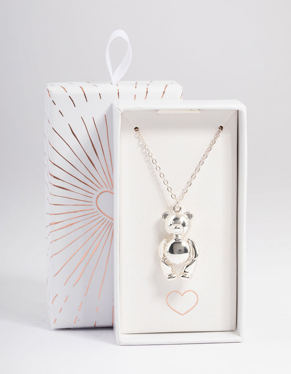 Silver Moving Teddy Bear Necklace