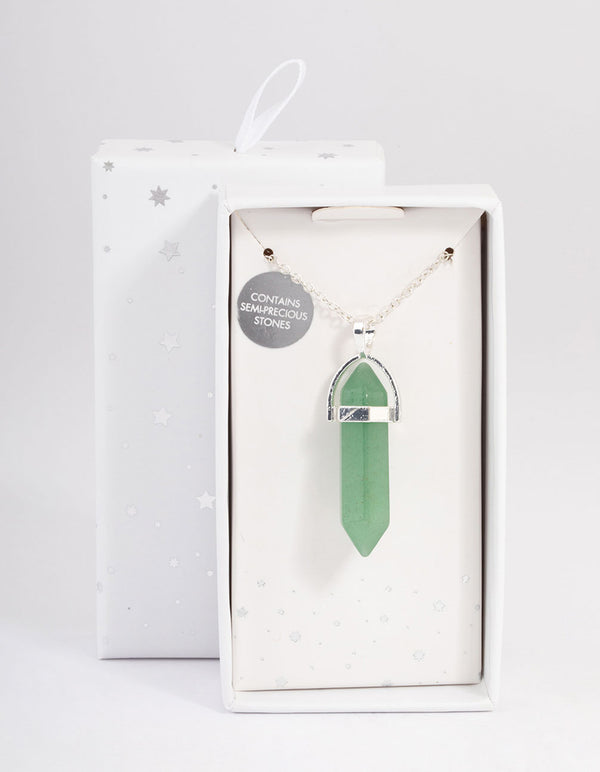 Silver Green Aventurine Cage Shard Necklace