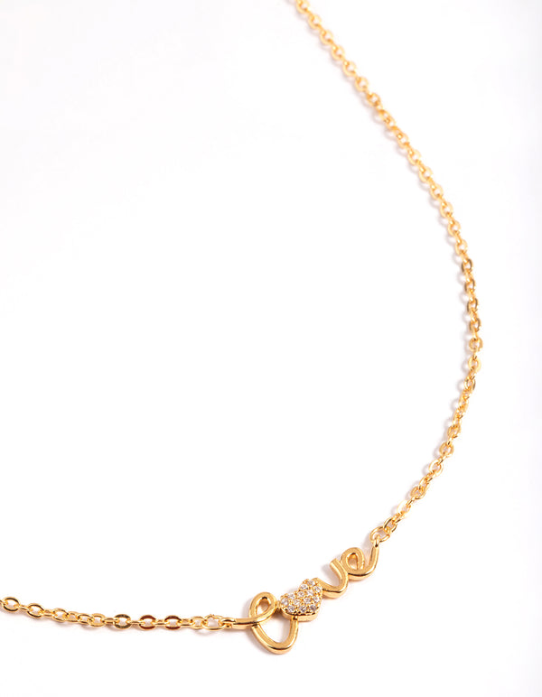 Gold Plated Cubic Zirconia Love Script Necklace