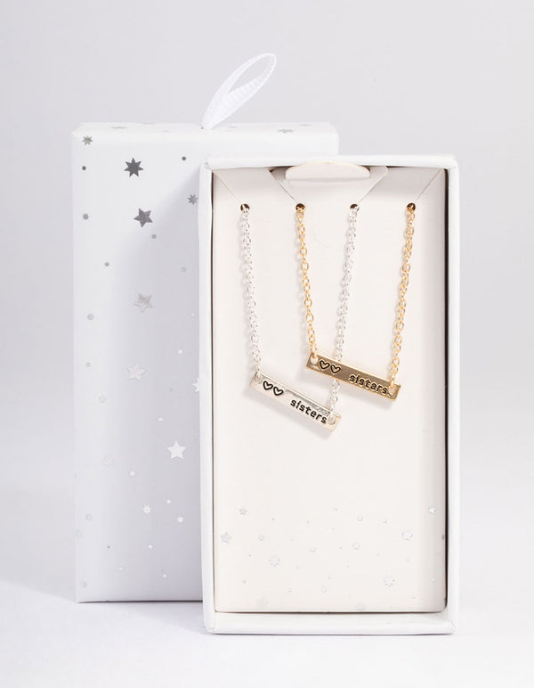 Mixed Metal Sister Bar Necklace Pack