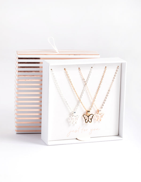 Mixed Metal Butterfly Outline Necklace Pack