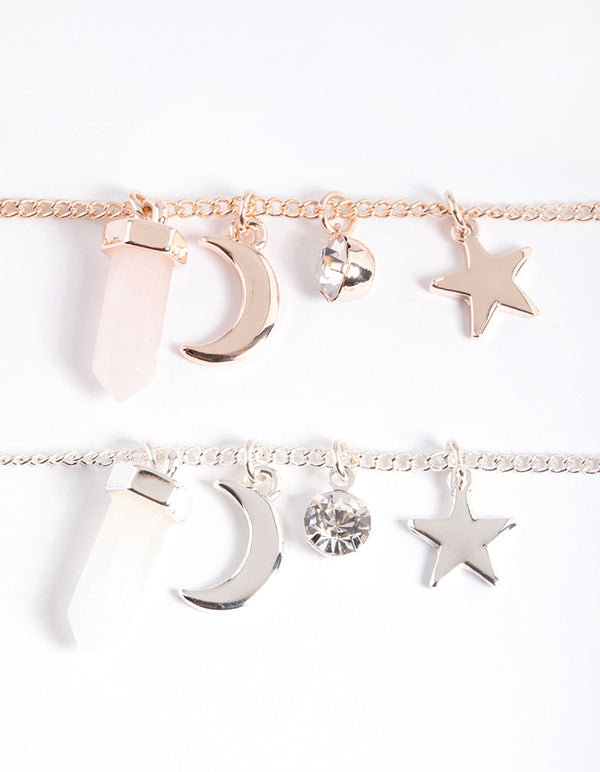Mixed Metal Rose & Clear Quartz Mix Shard Bracelet Pack