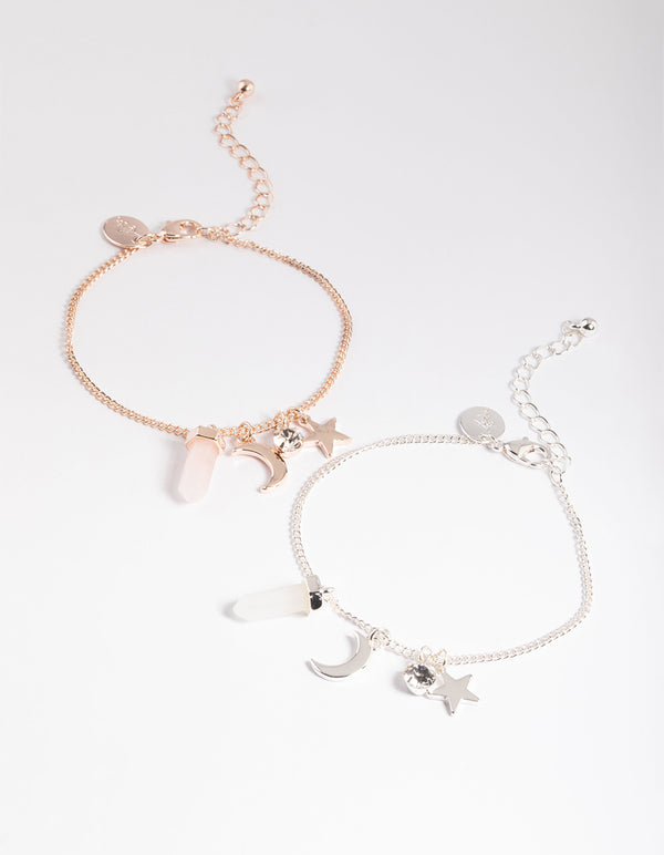 Mixed Metal Rose & Clear Quartz Mix Shard Bracelet Pack