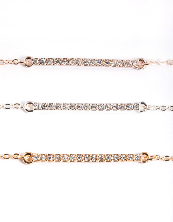 Mixed Metal Diamante Bar Bracelet Pack