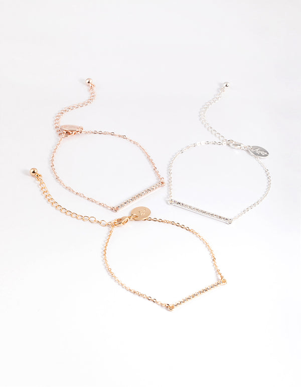 Mixed Metal Diamante Bar Bracelet Pack