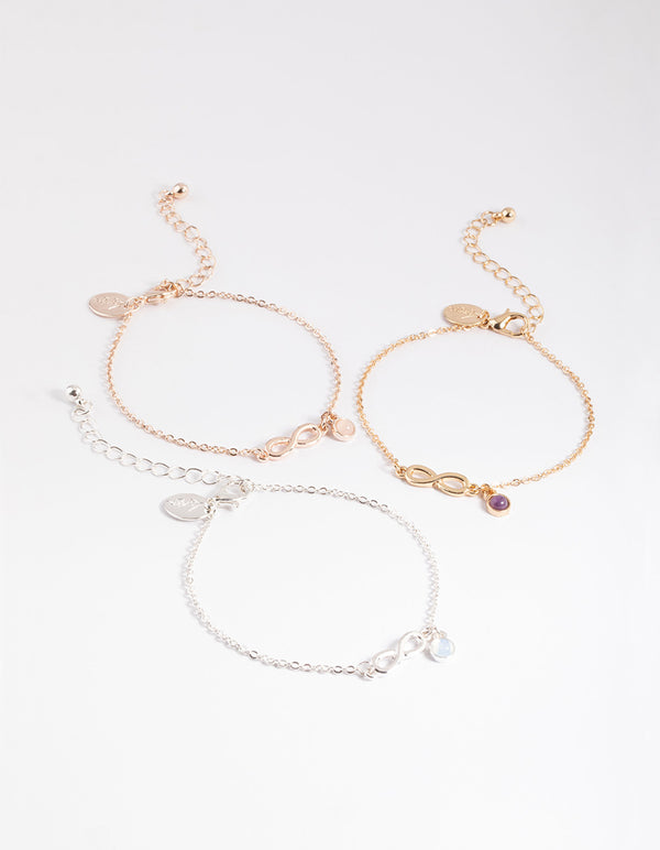 Mixed Metal Rose Quartz & Amethyst Infinity Pack Bracelet