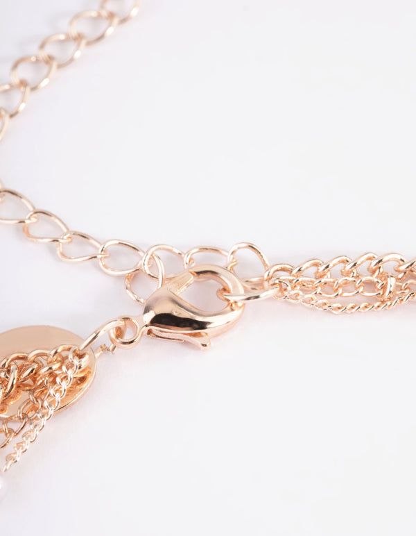 Rose Gold Dainty Multi Chain Pearl Necklace
