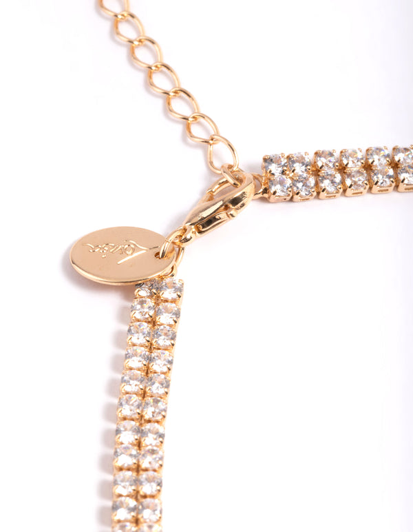 Gold Cubic Zirconia Fringe Y Necklace