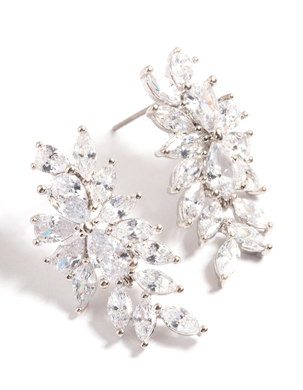Silver Diamond Simulant Floral Drop Earrings