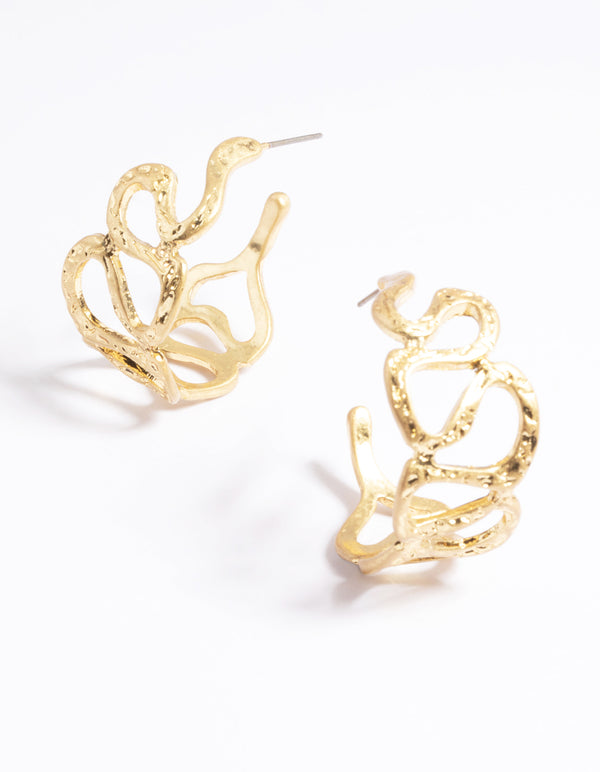 Worn Gold Open Molten Hoop Earrings