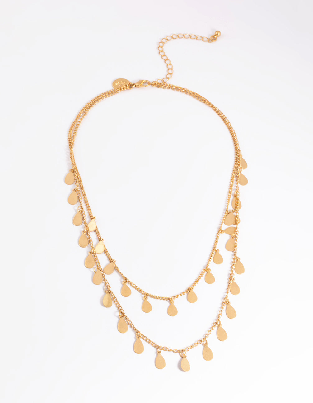 Worn Gold Multi Disc Drop 2 Layer Necklace
