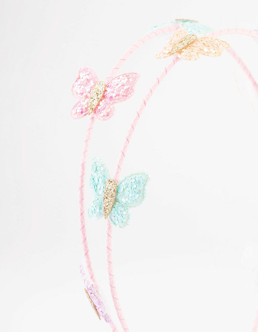 Kids Glitter Butterfly Headband 2-Row