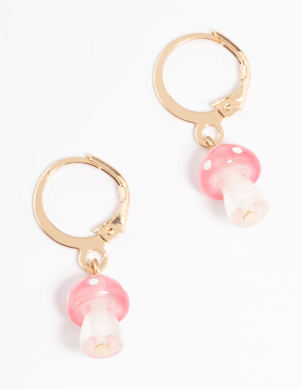 Pink Mini Mushroom Huggie Earrings