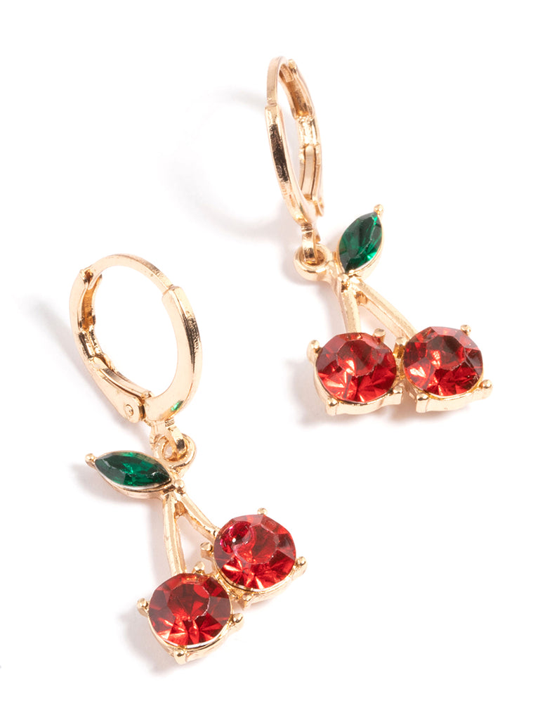 Gold Diamante Cherry Medium Huggie Earrings Lovisa
