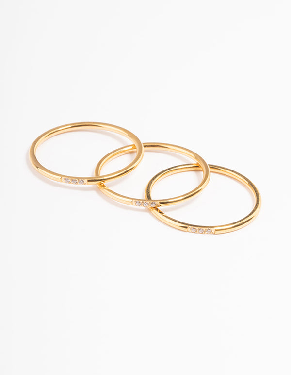 WaterproofGold Plated Stainless Steel Thin Cubic Zirconia Ring