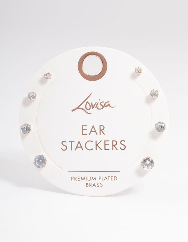 Rose Gold Plated Cubic Zirconia Ascending Earring 8-Pack