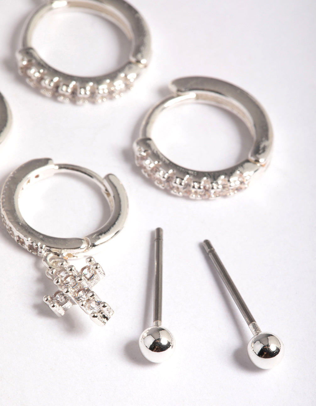 Silver Plated Brass Cubic Zirconia Pave Cross Earrings 6-Pack