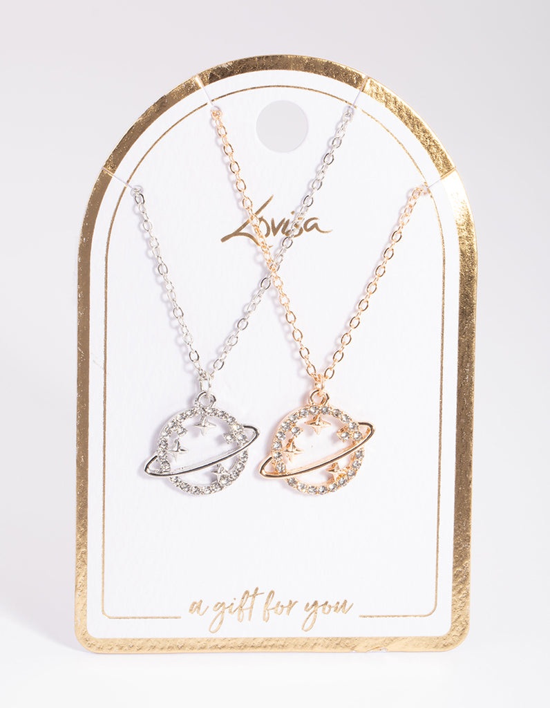 Mixed Metal Diamante Saturn Necklace Pack - Lovisa
