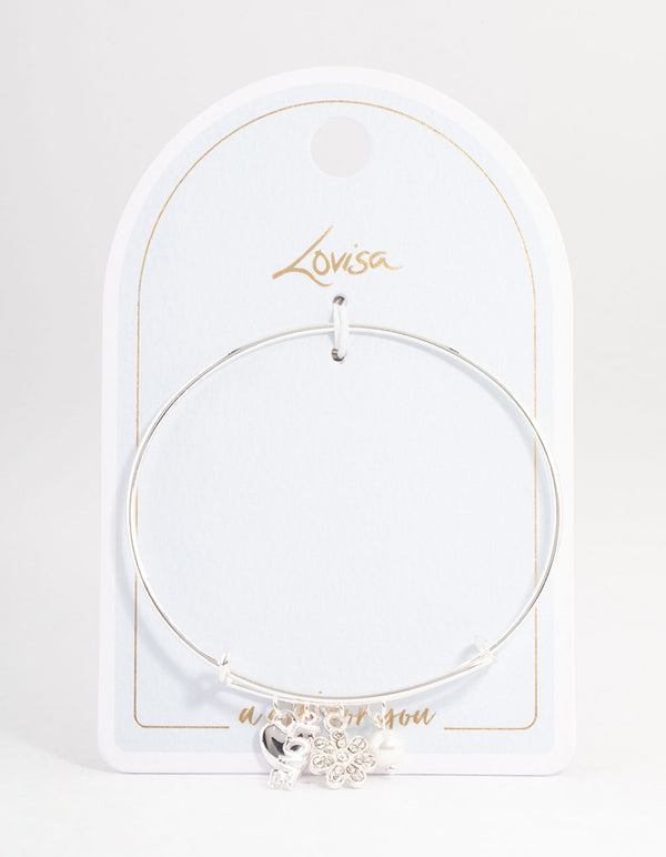 Silver Love Mix Charm Bangle