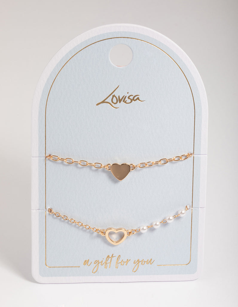 Gold Open Heart Pearl Bracelet Pack Lovisa - Main Image
