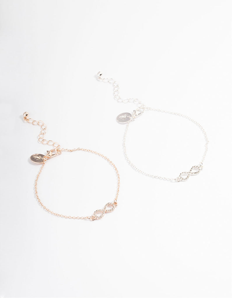 Mixed Metal Diamante Infinity Bracelet Pack - Lovisa