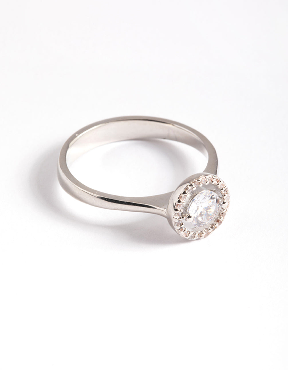 Silver Cubic Zirconia Centre Stone with Halo Ring