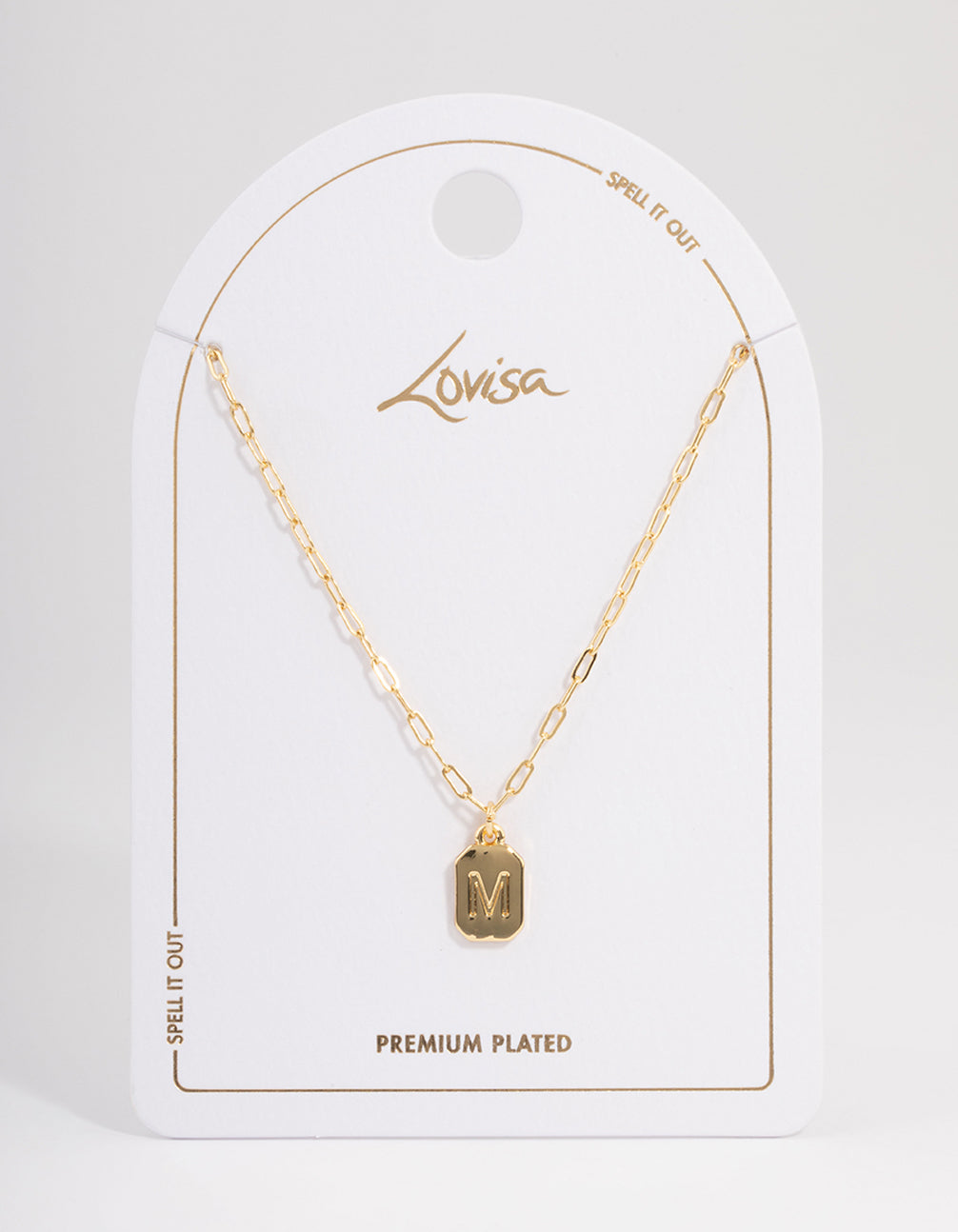 Letter M Gold Plated Rectangle Pendant Initial Necklace