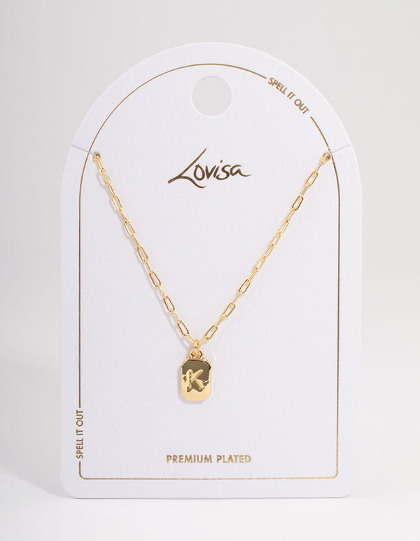 Letter K Gold Plated Rectangle Pendant Initial Necklace