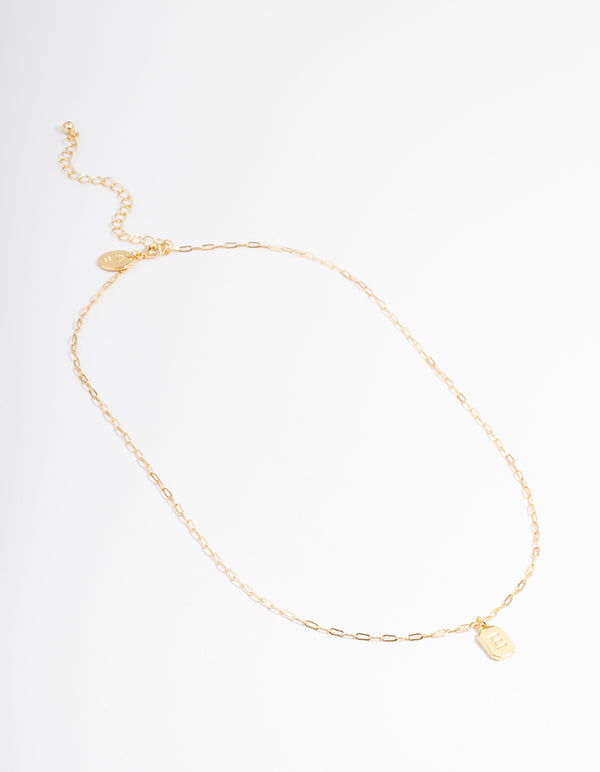 Letter E Gold Plated Rectangle Pendant Initial Necklace