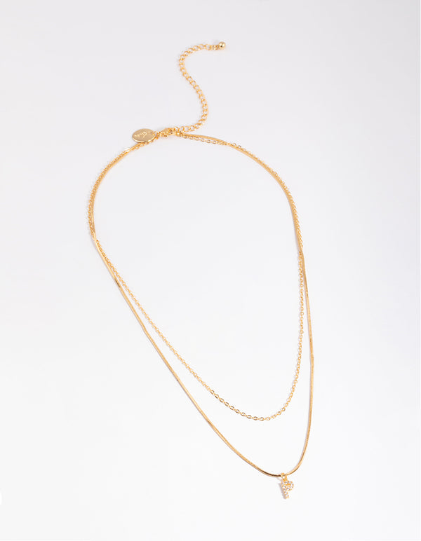 Letter P Gold Plated Layered Diamante Initial Necklace