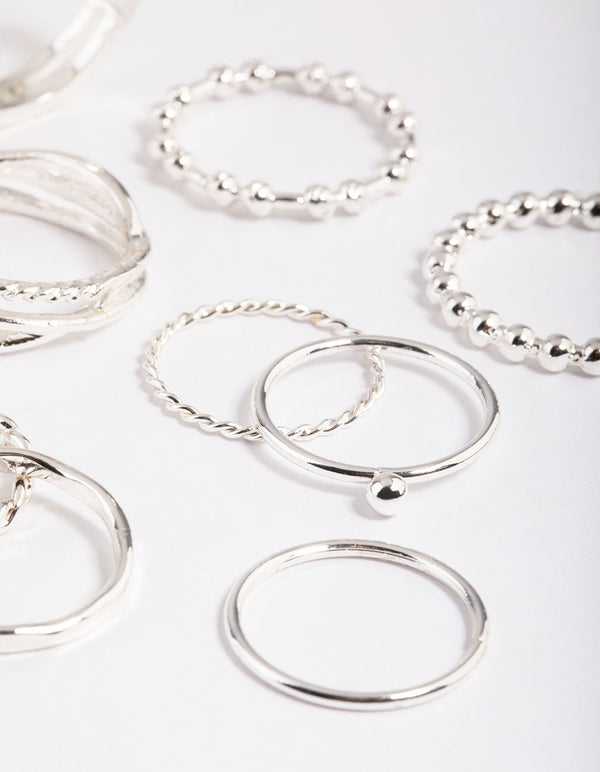 Silver Mixed Ball Band Ring Pack