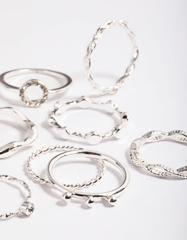 Silver Twisted Curve Ring Pack
