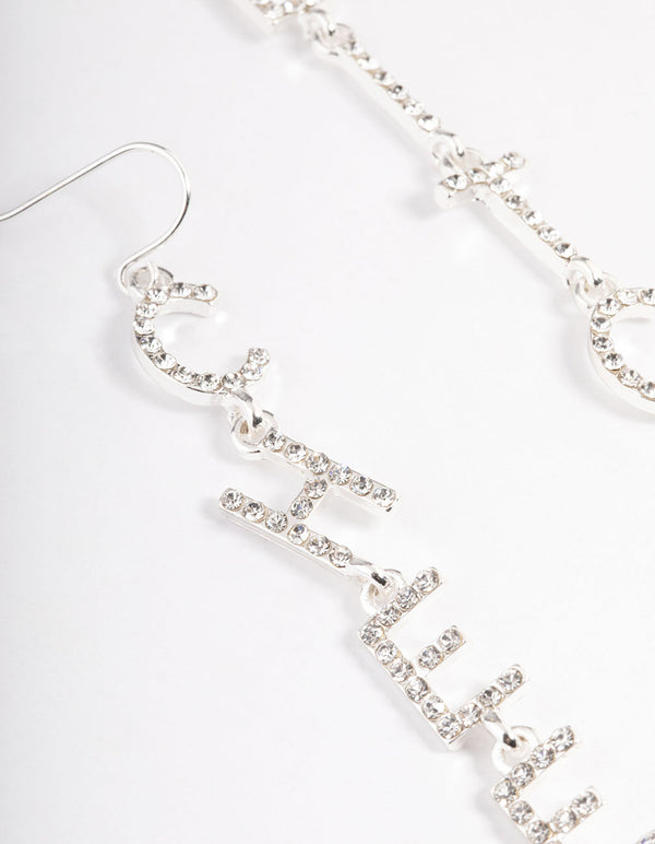 Silver Cheers B*tches Drop Earrings
