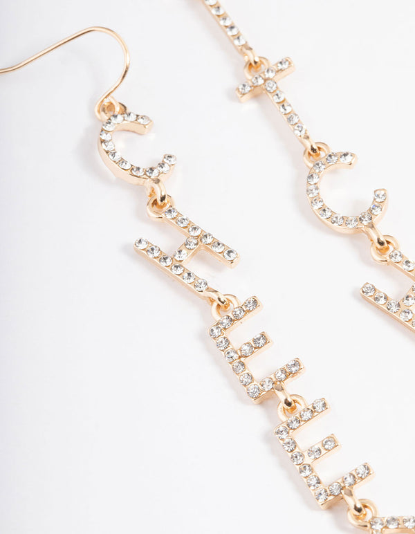 Gold Cheers B*tches Drop Earrings