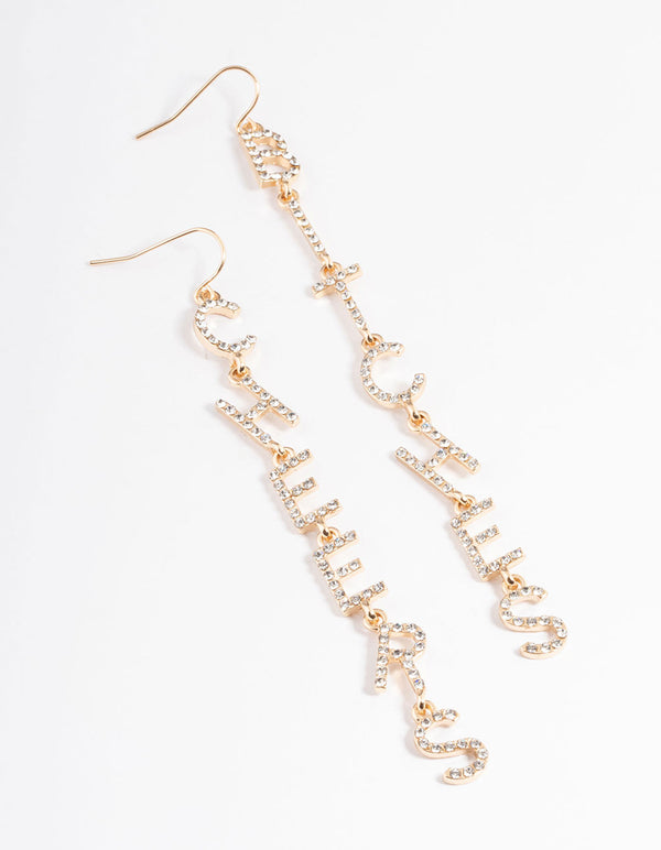 Gold Cheers B*tches Drop Earrings