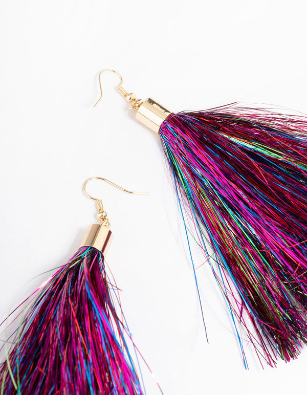 Gold Multi Clear Tassel Drop Earrings