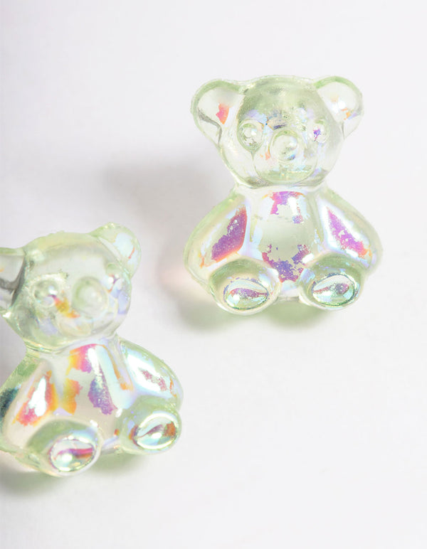 Acrylic Green Candy Bear Stud Earrings