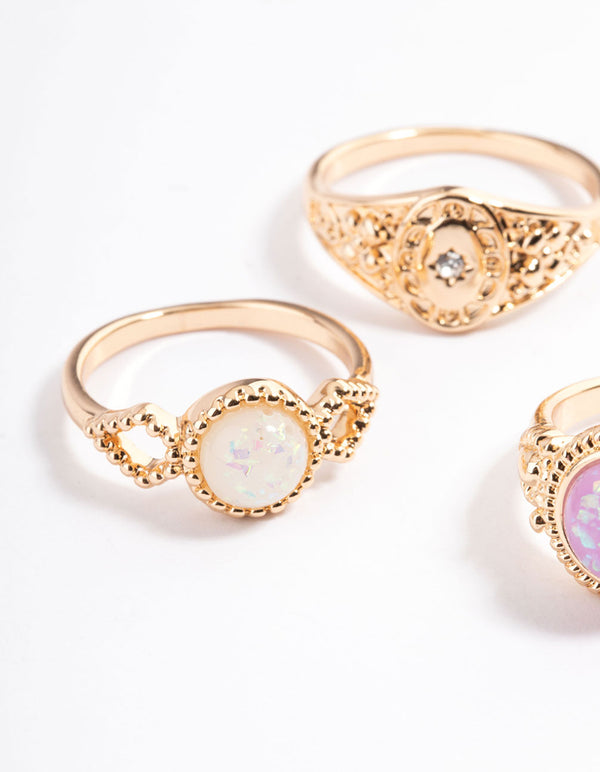 Gold Opal Signet Ring Pack