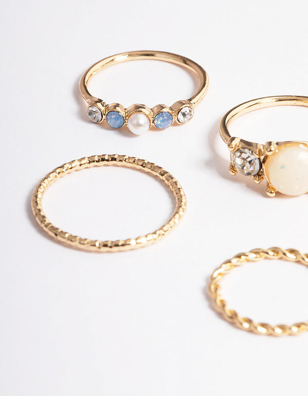 Gold Mixed Texture & Stone Ring Pack