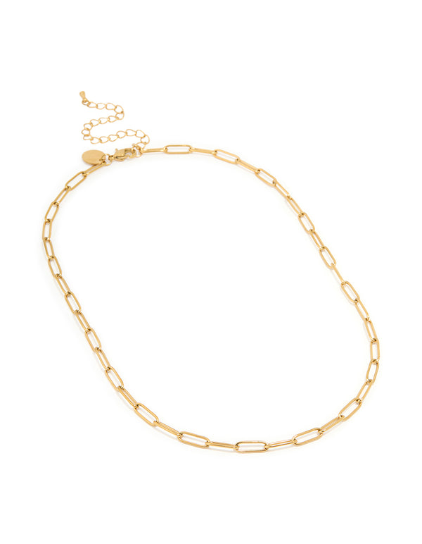 Waterproof Gold Plated Stainless Steel Open Oval Link Necklace